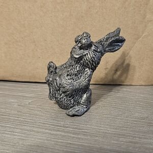 Vintage Pewter Laughing Rabbit Figurine